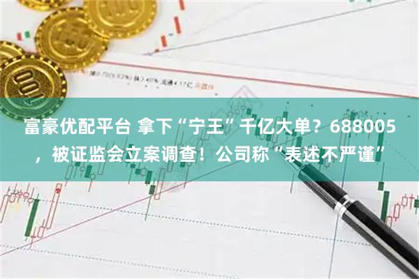富豪优配平台 拿下“宁王”千亿大单？688005，被证监会立案调查！公司称“表述不严谨”